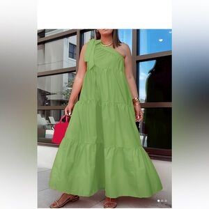 Chic One-Shoulder Green Dress